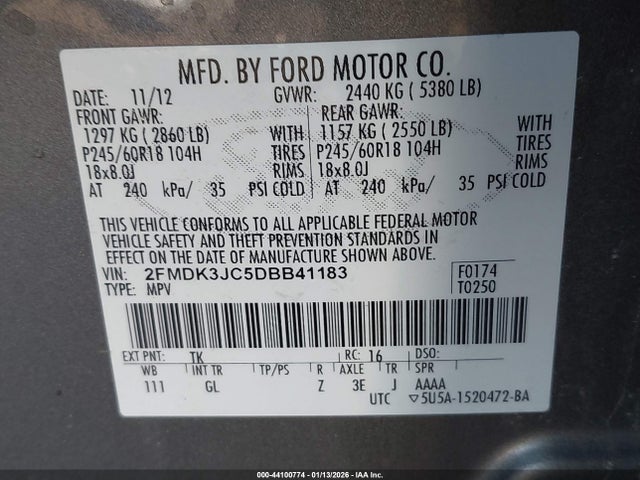 Продажа на аукционе авто 2013 Ford Edge Sel, vin: 2FMDK3JC5DBB41183, номер лота: 44100774
