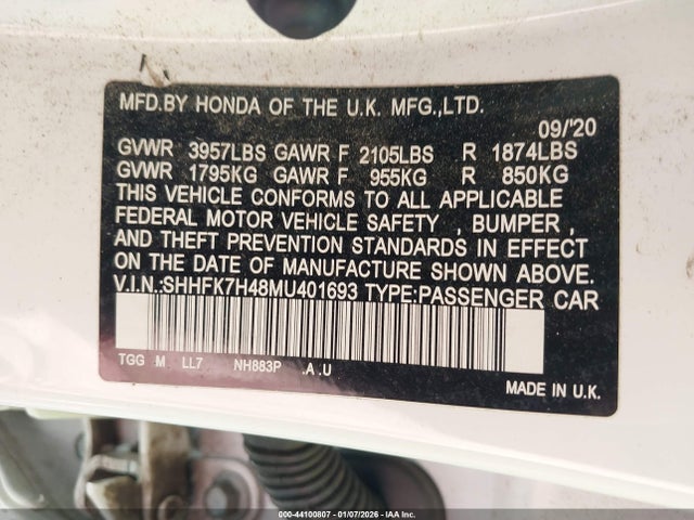SHHFK7H48MU401693 Honda Civic Sport
