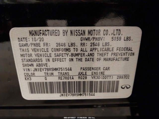 2021 Infiniti Q50 Luxe Awd მანქანა იყიდება აუქციონზე, vin: JN1EV7BR5MM751544, აუქციონის ნომერი: 44100827