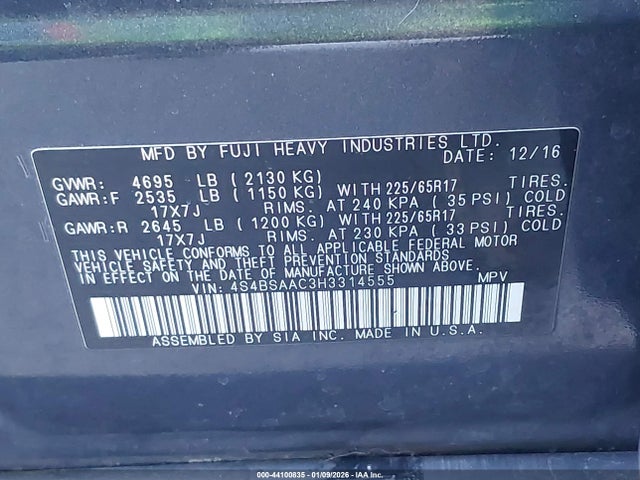 Subaru Outback 2.5i 2017 4S4BSAAC3H3314555 Image 9