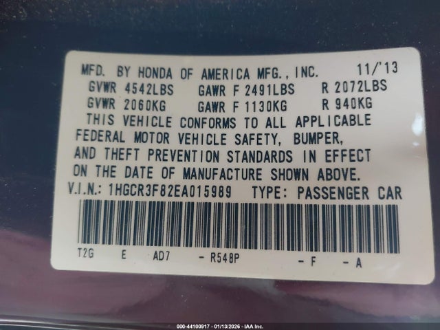 Honda Accord Ex-l V-6 2014 1HGCR3F82EA015989 Image 9
