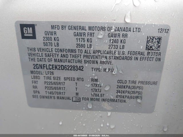 2013 Chevrolet Equinox Ls მანქანა იყიდება აუქციონზე, vin: 2GNFLCEK2D6228342, აუქციონის ნომერი: 44100955