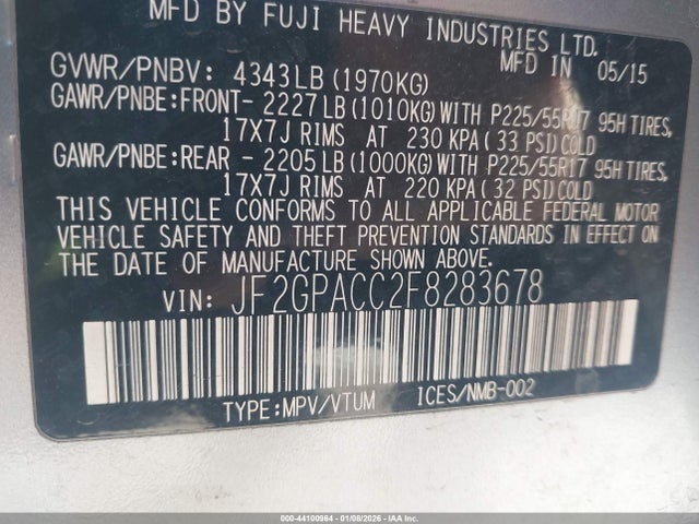 Subaru Xv Crosstrek 2.0i Premium 2015 JF2GPACC2F8283678 Image 9