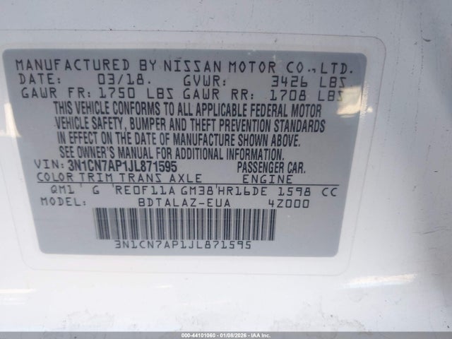 Nissan Versa 1.6 S+ 2018 3N1CN7AP1JL871595 Image 9