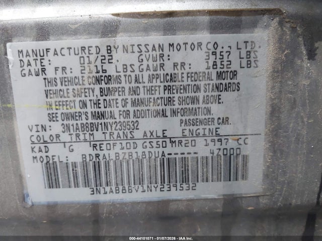 3N1AB8BV1NY239532 Nissan Sentra S Xtronic Cvt