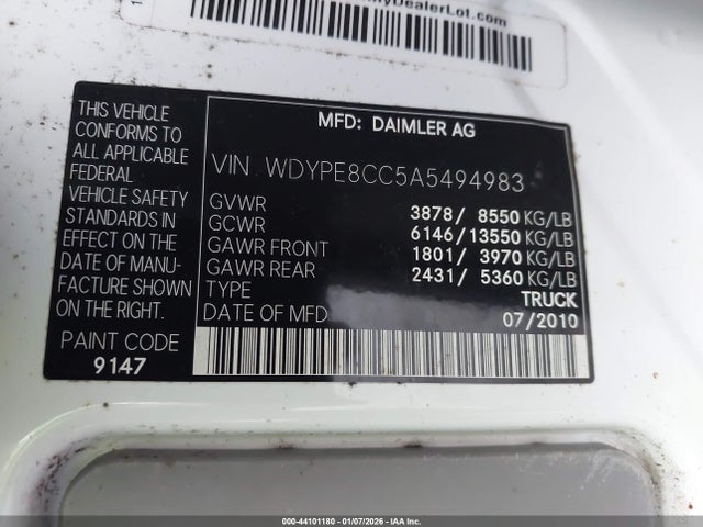 2010 Freightliner Sprinter 2500 მანქანა იყიდება აუქციონზე, vin: WDYPE8CC5A5494983, აუქციონის ნომერი: 44101180