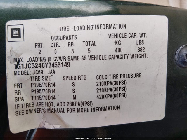 2000 CHEVROLET CAVALIER 1G1JC5240Y7453149 Photo 8