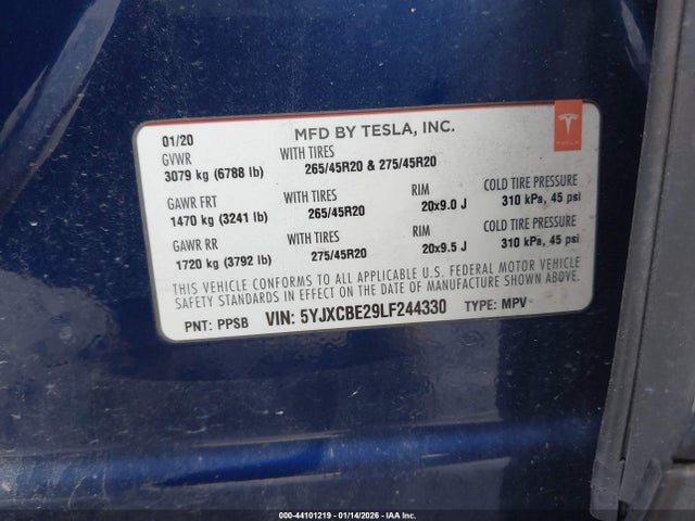 5YJXCBE29LF244330 Tesla Model X Long Range Dual Motor All-wheel Drive/long Range Plus Dual Motor All-wheel Drive