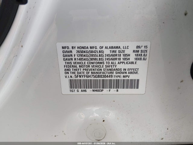 Honda Pilot Ex-l 2016 5FNYF6H75GB030449 Image 9
