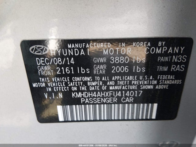 KMHDH4AHXFU414017 Hyundai Elantra Sport