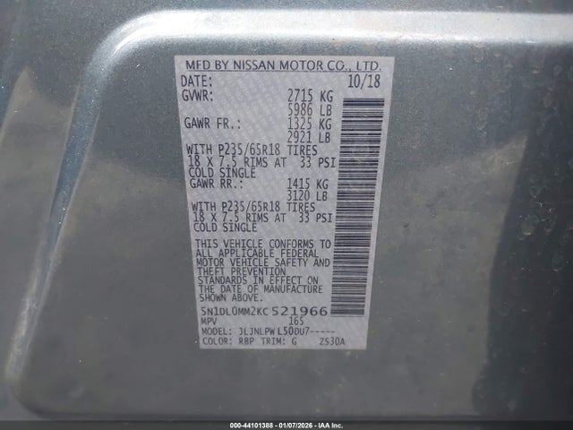 Aukcja sprzedaży 2019 Infiniti Qx60 Pure, vin: 5N1DL0MM2KC521966, numer aukcji: 44101388