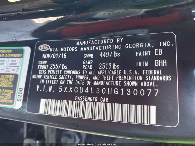 5XXGU4L30HG130077 KIA OPTIMA EX