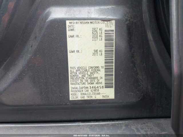1N4AL3AP3HN346458 Nissan Altima 2.5 S