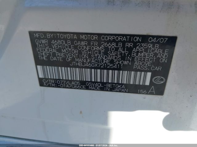 2007 LEXUS ES 350 JTHBJ46GX72125411 Photo 8