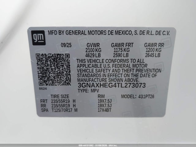 Продажа на аукционе авто 2026 Chevrolet Equinox Fwd Lt, vin: 3GNAXHEG4TL273073, номер лота: 44101562