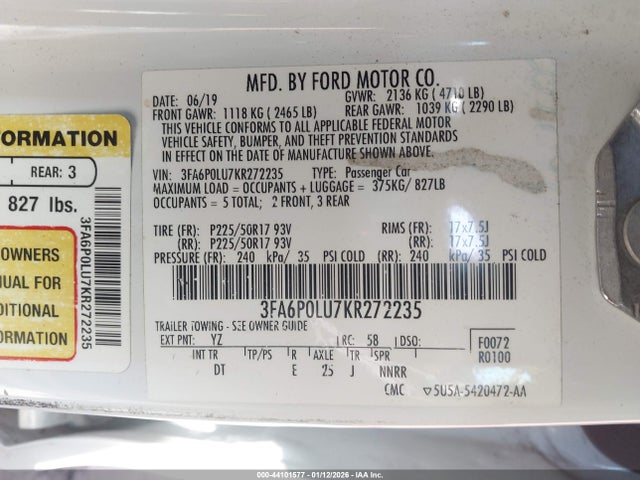 Ford Fusion Hybrid Se 2019 3FA6P0LU7KR272235 Image 9