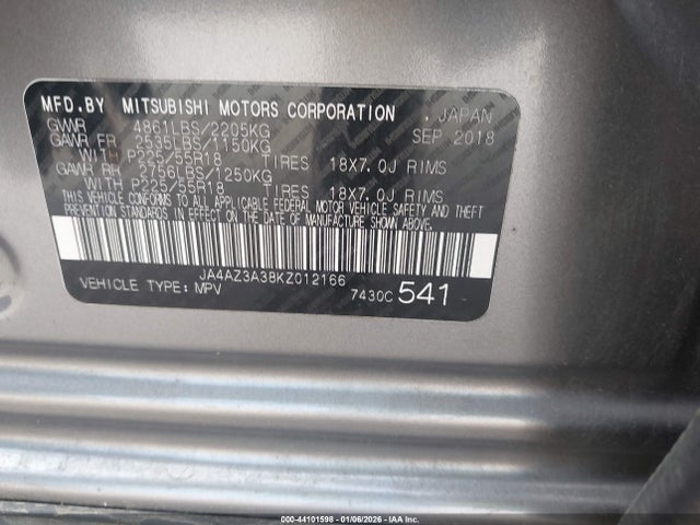 2019 MITSUBISHI OUTLANDER JA4AZ3A38KZ012166 Photo 8