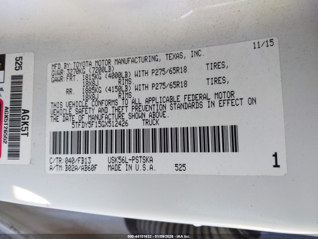 5TFDY5F15GX512426 Toyota Tundra Sr5 5.7l V8