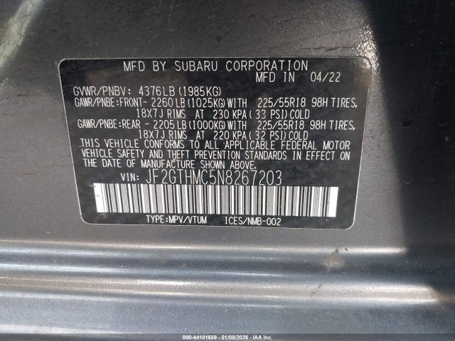 Subaru Crosstrek Limited 2022 JF2GTHMC5N8267203 Image 9