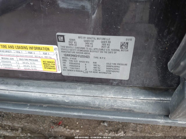 1GNKVHKD1FJ259423 Chevrolet Traverse 2lt