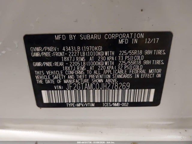 JF2GTAMC0JH278269 Subaru Crosstrek 2.0i Limited