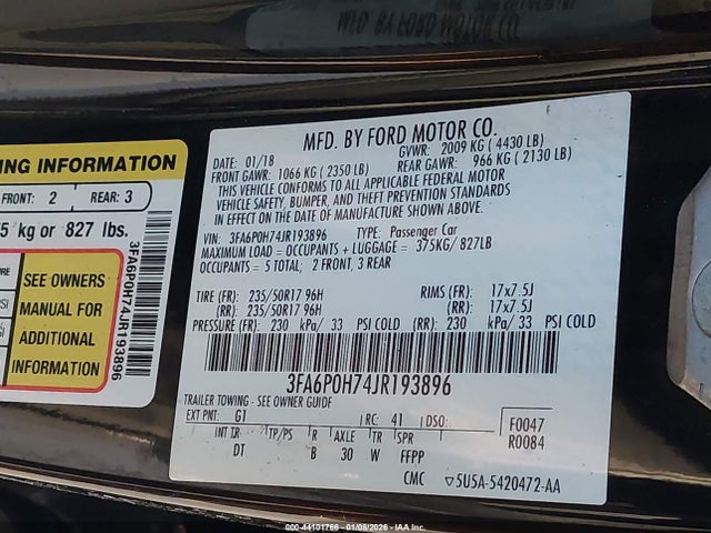 3FA6P0H74JR193896 Ford FUSION SE