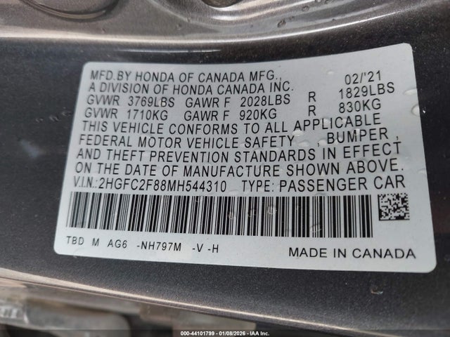 2021 HONDA CIVIC 2HGFC2F88MH544310 Photo 8