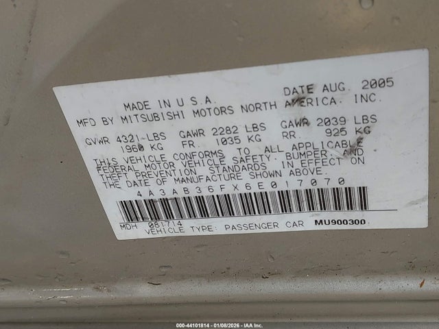 2006 MITSUBISHI GALANT 4A3AB36FX6E017070 Photo 8