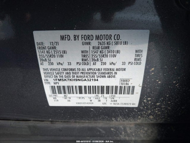 Ford Explorer St-line 2022 1FMSK7KH9NGA32194 Image 9