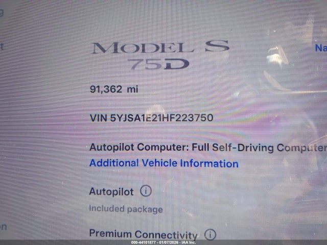 Tesla Model S 100d/60d/75d/90d/p100d 2017 5YJSA1E21HF223750 Image 15