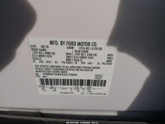 1FM5K7D88JGC73054 Ford EXPLORER XLT