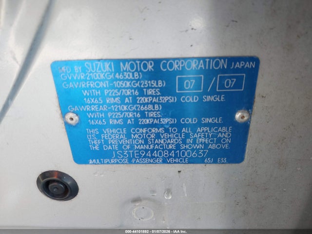 2008 SUZUKI GRAND VITARA JS3TE944084100637 Photo 8