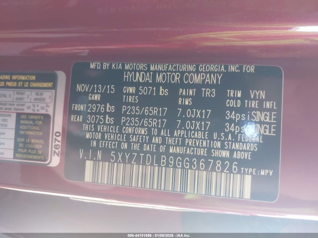 5XYZTDLB9GG367826 Hyundai Santa Fe Sport 2.4l