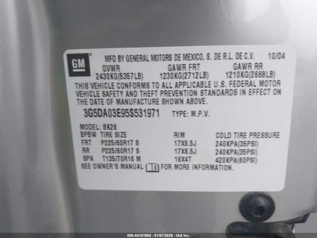 Продажа на аукционе авто 2005 Buick Rendezvous Cx, vin: 3G5DA03E95S531971, номер лота: 44101904