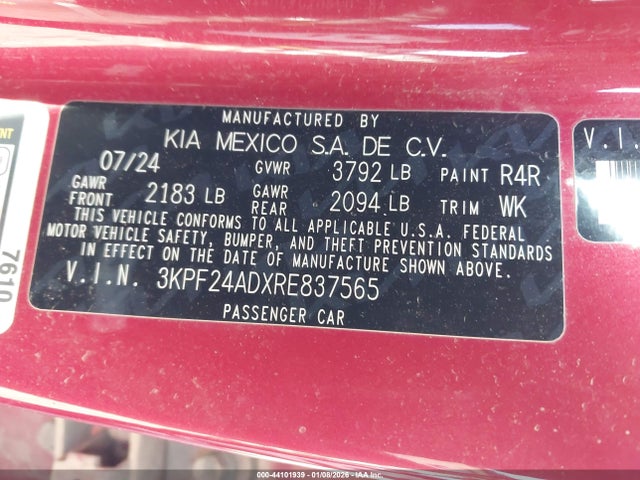 3KPF24ADXRE837565 KIA Forte Lxs