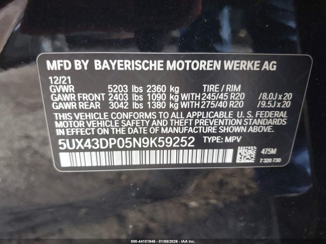 5UX43DP05N9K59252 BMW X3 Sdrive30i