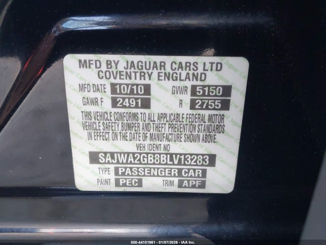 Aukcja sprzedaży 2011 Jaguar Xj Xjl, vin: SAJWA2GB8BLV13283, numer aukcji: 44101961