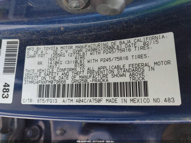 3TMMU4FNXFM079666 Toyota Tacoma Base V6