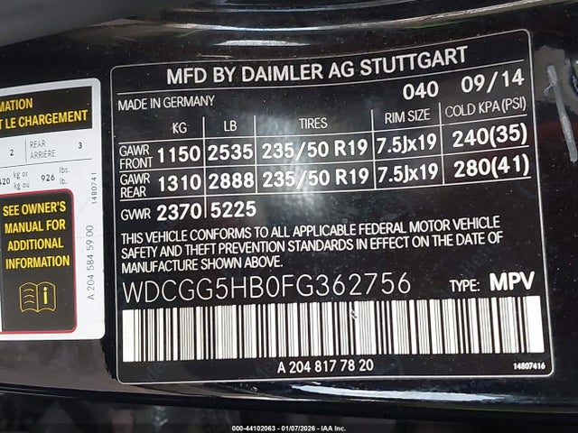 WDCGG5HB0FG362756 Mercedes-Benz GLK 350