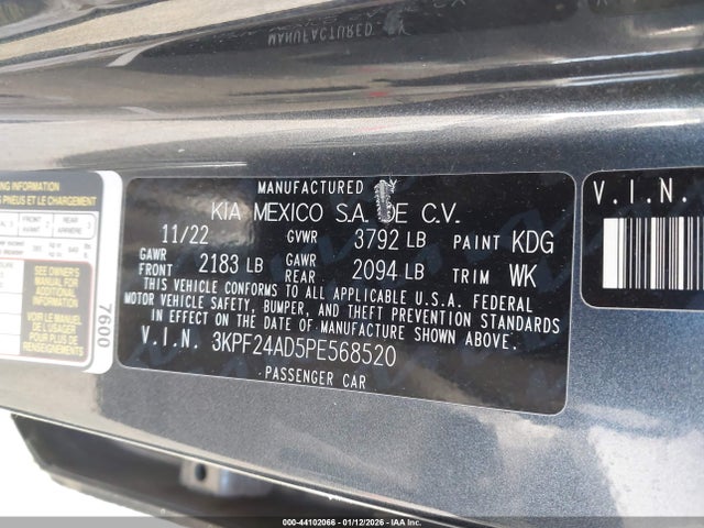 3KPF24AD5PE568520 KIA FORTE LX