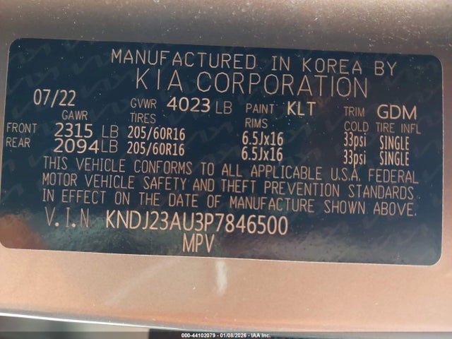 KNDJ23AU3P7846500 KIA SOUL LX