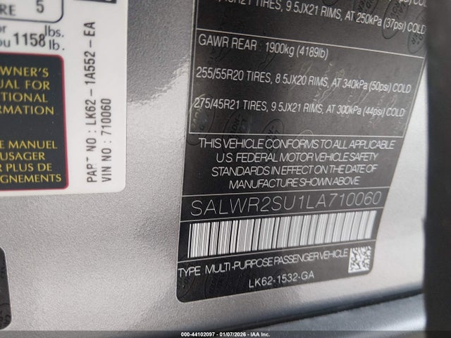 2020 LAND ROVER RANGE ROVER SPORT SALWR2SU1LA710060 Photo 8