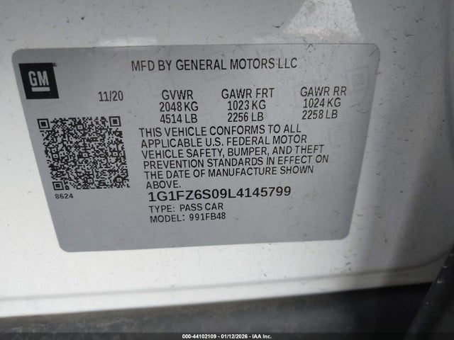 1G1FZ6S09L4145799 Chevrolet Bolt Ev Fwd Premier
