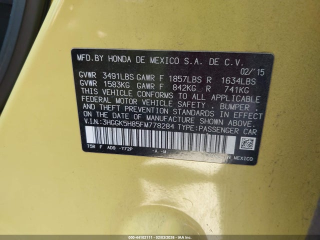 3HGGK5H85FM778284 Honda Fit Ex/ex-l