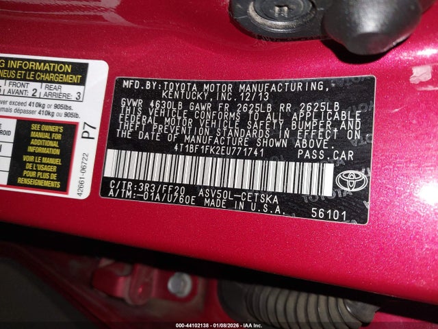 4T1BF1FK2EU771741 Toyota 2ar-fe