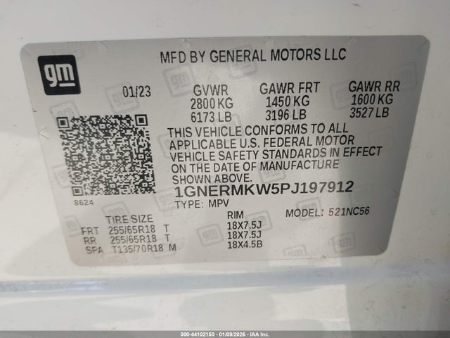 1GNERMKW5PJ197912 Chevrolet Traverse Fwd 2fl Cloth