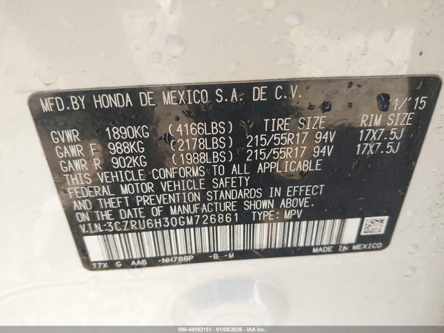 3CZRU6H30GM726861 Honda HR-V LX