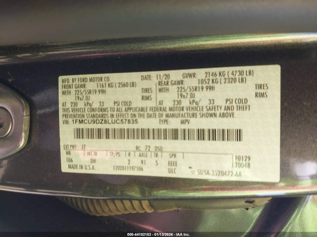 1FMCU9DZ8LUC57835 Ford Escape Titanium Hybrid