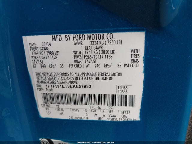 1FTFW1ET3EKE57933 Ford F-150 Xlt