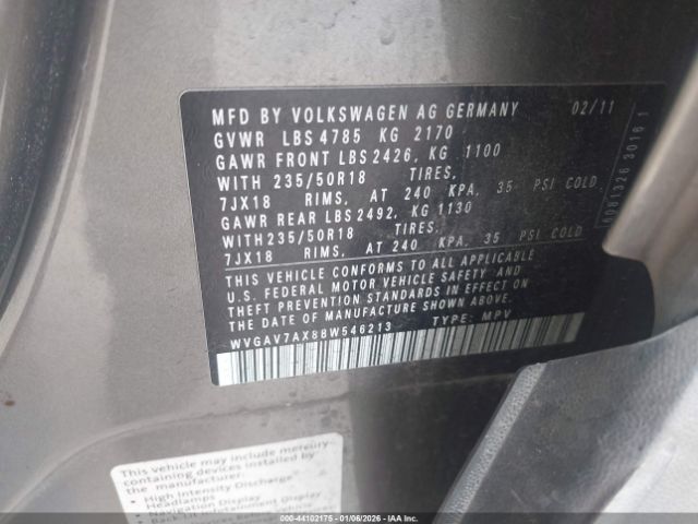 2011 VOLKSWAGEN TIGUAN WVGAV7AX8BW546213 Photo 8